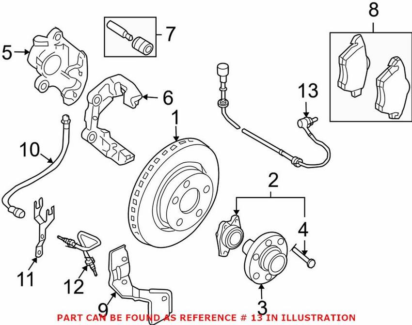 Audi ABS Wheel Speed Sensor - Front 8E0927803A